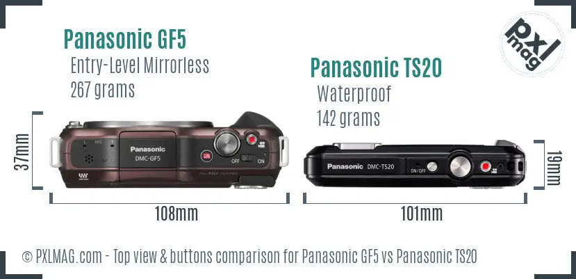 Panasonic GF5 vs Panasonic TS20 top view buttons comparison