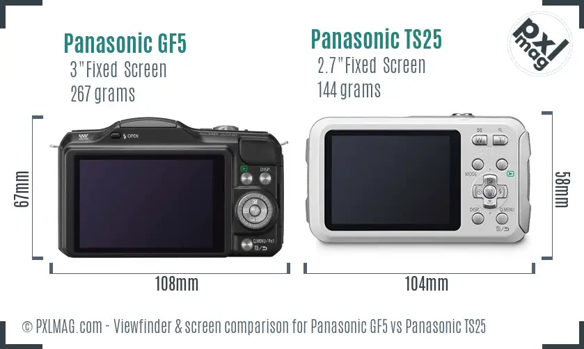 Panasonic GF5 vs Panasonic TS25 Screen and Viewfinder comparison