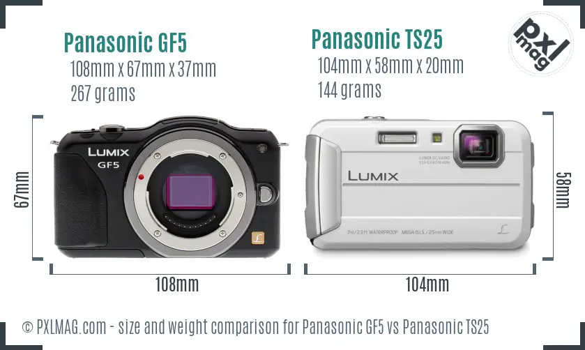Panasonic GF5 vs Panasonic TS25 size comparison