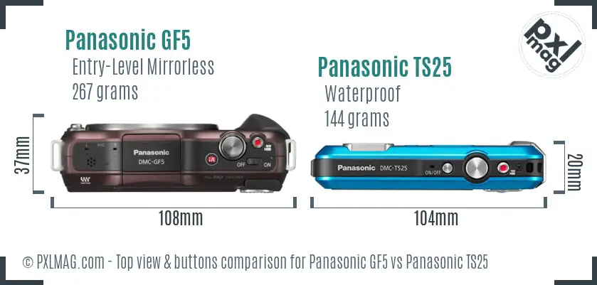 Panasonic GF5 vs Panasonic TS25 top view buttons comparison
