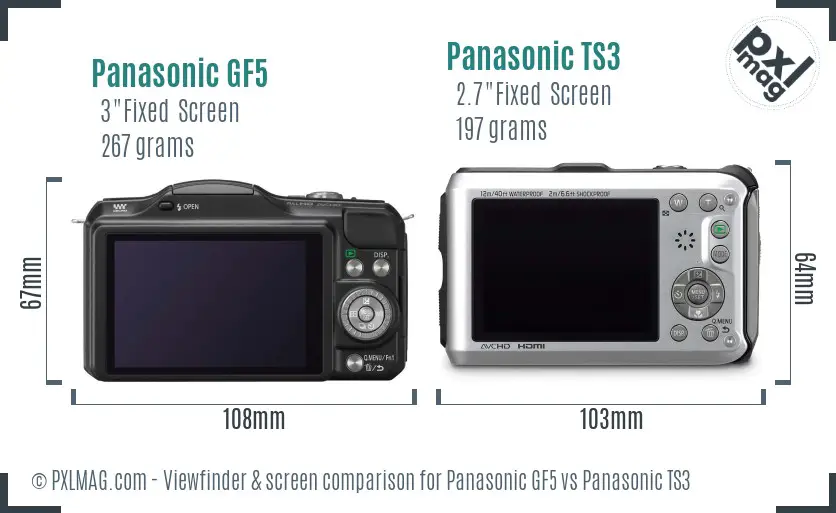 Panasonic GF5 vs Panasonic TS3 Screen and Viewfinder comparison