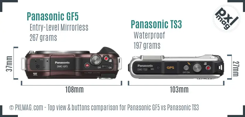 Panasonic GF5 vs Panasonic TS3 top view buttons comparison