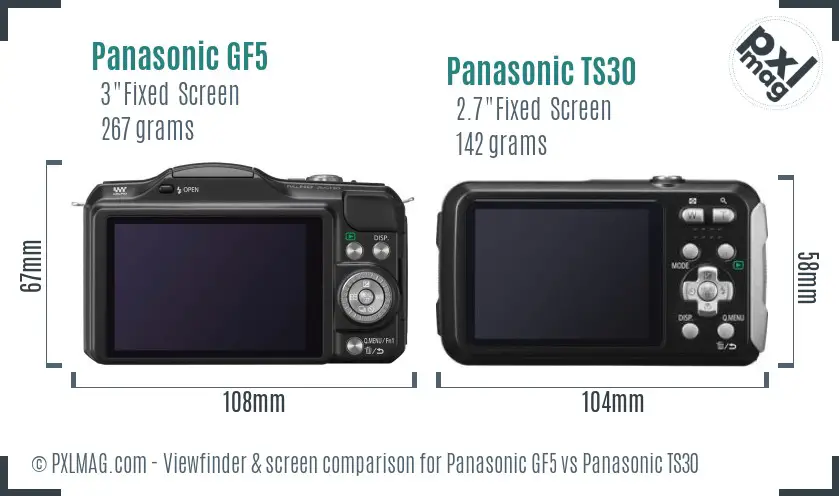 Panasonic GF5 vs Panasonic TS30 Screen and Viewfinder comparison