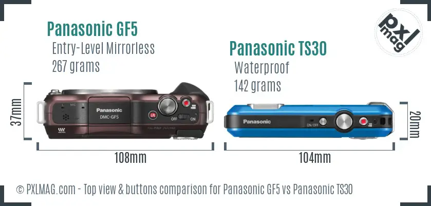Panasonic GF5 vs Panasonic TS30 top view buttons comparison