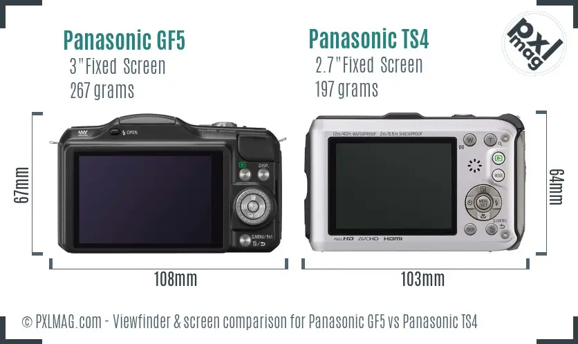 Panasonic GF5 vs Panasonic TS4 Screen and Viewfinder comparison