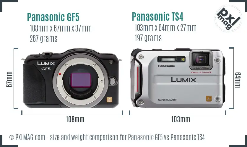 Panasonic GF5 vs Panasonic TS4 size comparison