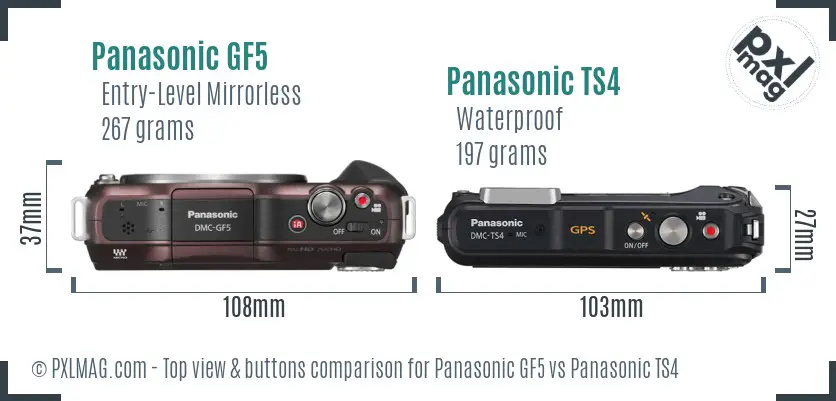Panasonic GF5 vs Panasonic TS4 top view buttons comparison