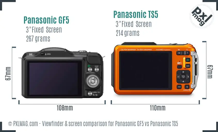 Panasonic GF5 vs Panasonic TS5 Screen and Viewfinder comparison