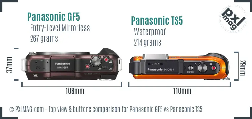 Panasonic GF5 vs Panasonic TS5 top view buttons comparison