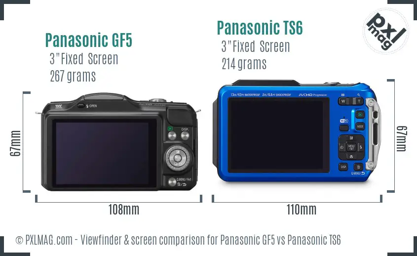 Panasonic GF5 vs Panasonic TS6 Screen and Viewfinder comparison
