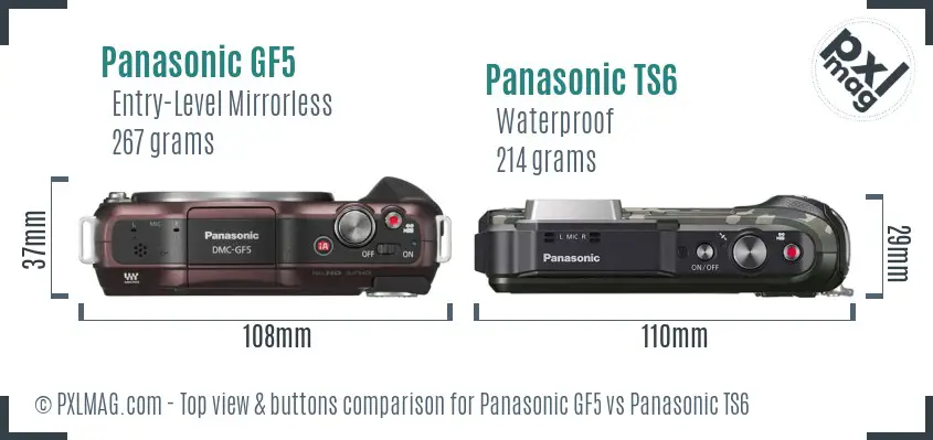 Panasonic GF5 vs Panasonic TS6 top view buttons comparison
