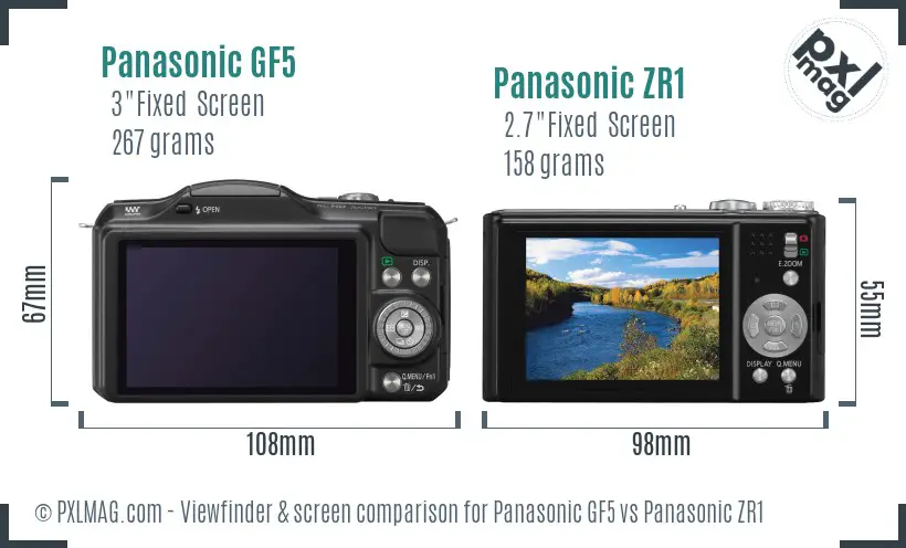 Panasonic GF5 vs Panasonic ZR1 Screen and Viewfinder comparison