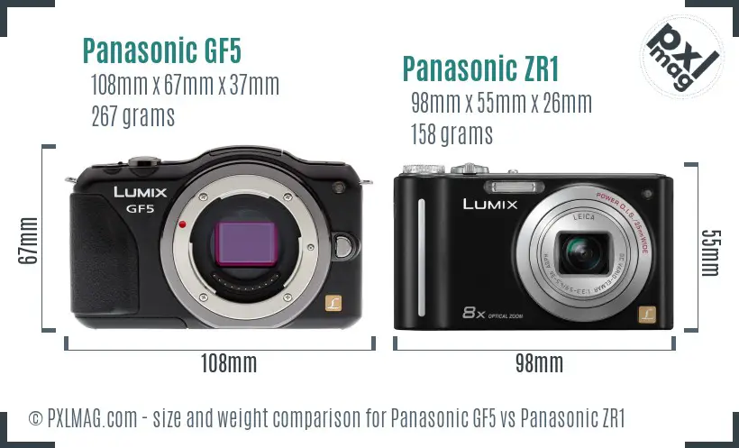 Panasonic GF5 vs Panasonic ZR1 size comparison