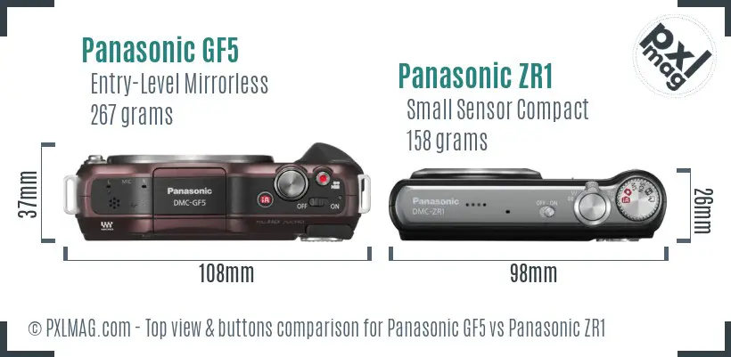 Panasonic GF5 vs Panasonic ZR1 top view buttons comparison