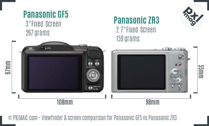 Panasonic GF5 vs Panasonic ZR3 Screen and Viewfinder comparison