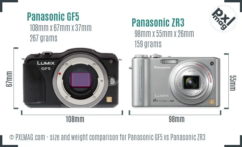 Panasonic GF5 vs Panasonic ZR3 size comparison