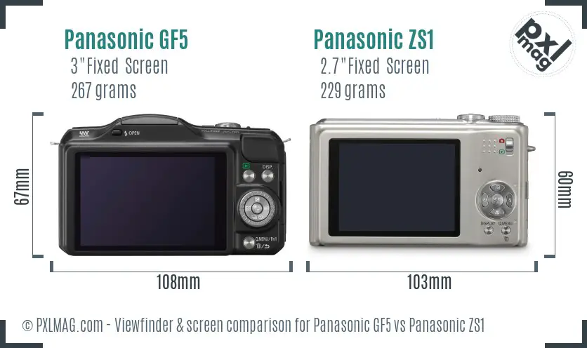 Panasonic GF5 vs Panasonic ZS1 Screen and Viewfinder comparison