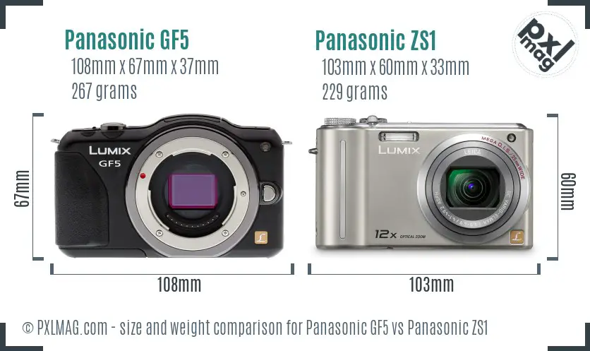 Panasonic GF5 vs Panasonic ZS1 size comparison