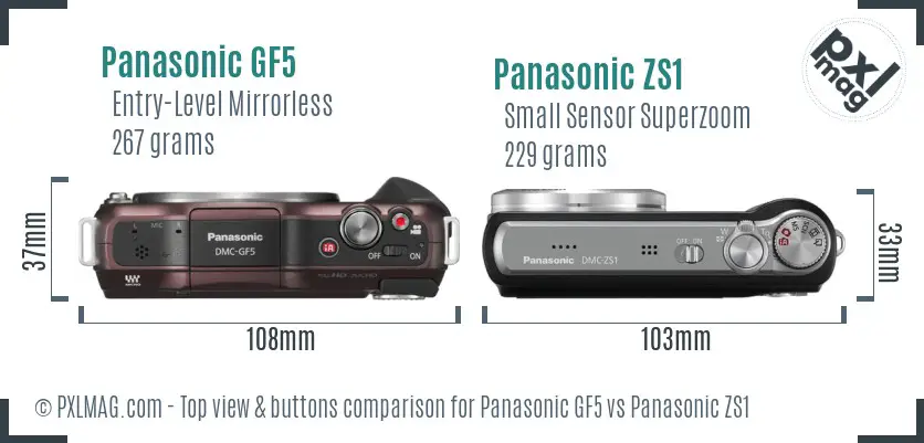Panasonic GF5 vs Panasonic ZS1 top view buttons comparison
