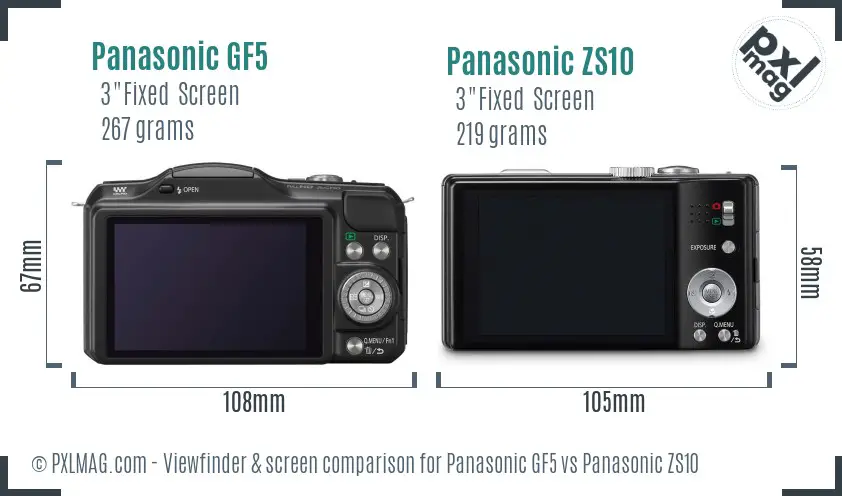 Panasonic GF5 vs Panasonic ZS10 Screen and Viewfinder comparison