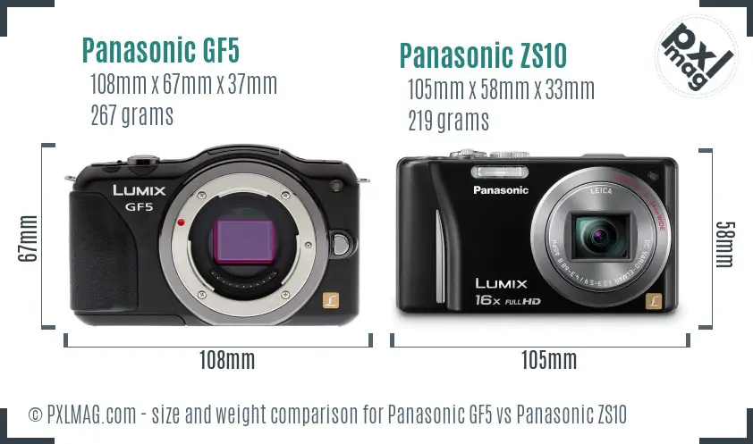 Panasonic GF5 vs Panasonic ZS10 size comparison