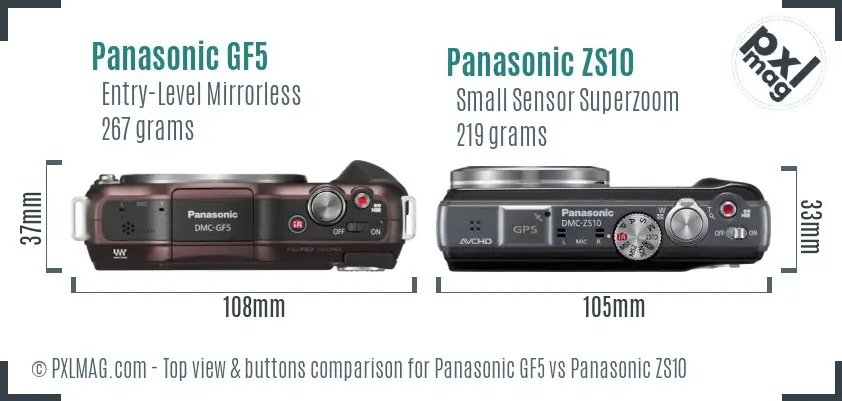 Panasonic GF5 vs Panasonic ZS10 top view buttons comparison