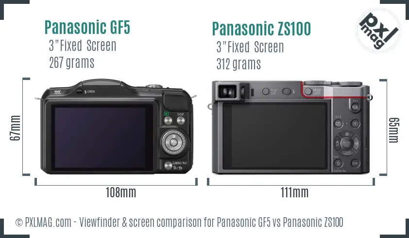 Panasonic GF5 vs Panasonic ZS100 Screen and Viewfinder comparison