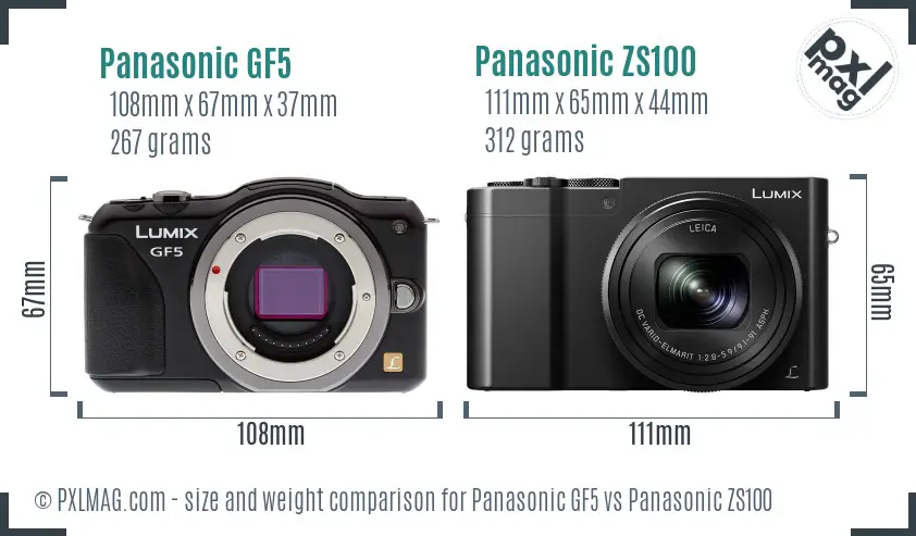 Panasonic GF5 vs Panasonic ZS100 size comparison