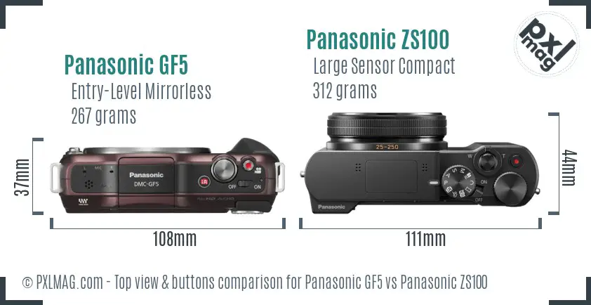 Panasonic GF5 vs Panasonic ZS100 top view buttons comparison