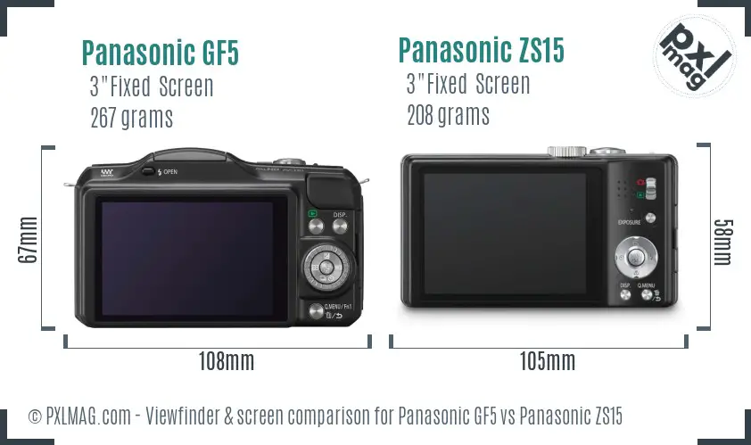 Panasonic GF5 vs Panasonic ZS15 Screen and Viewfinder comparison
