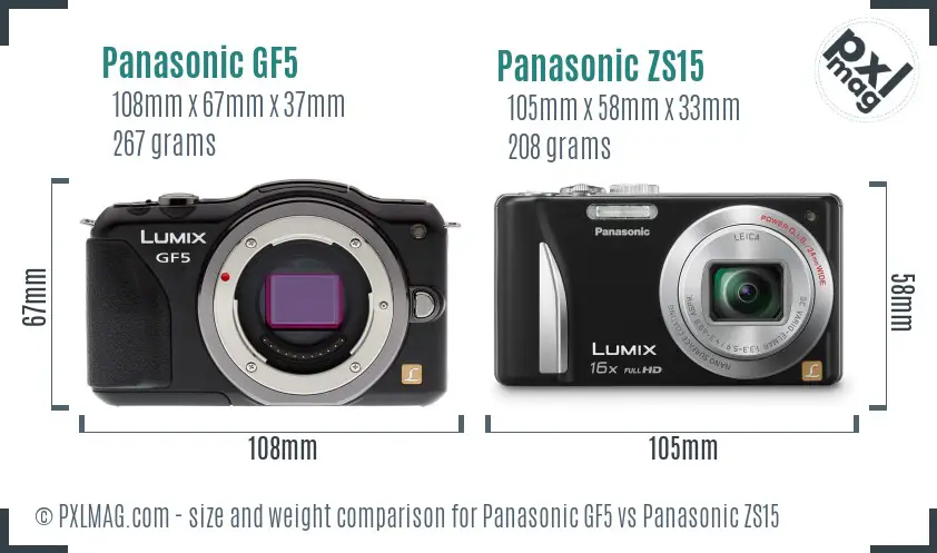 Panasonic GF5 vs Panasonic ZS15 size comparison