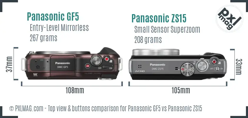 Panasonic GF5 vs Panasonic ZS15 top view buttons comparison