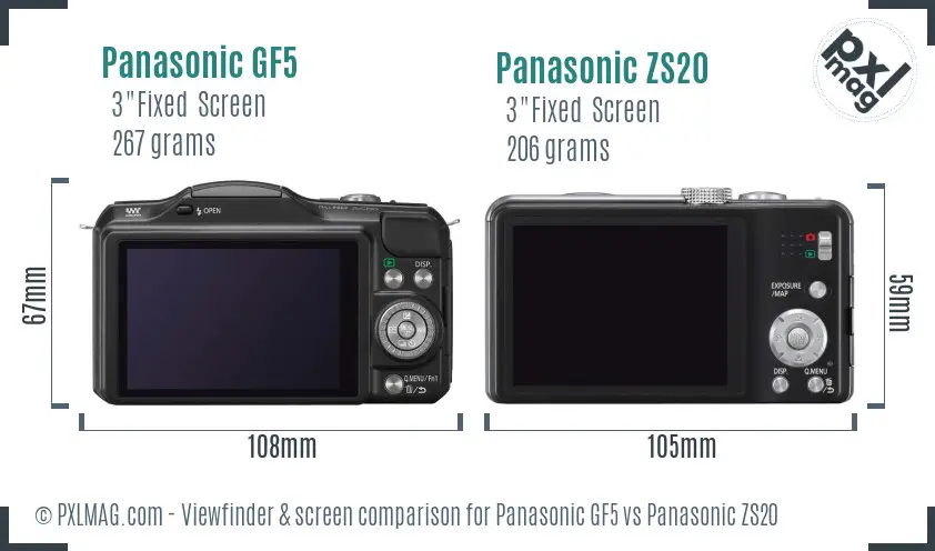 Panasonic GF5 vs Panasonic ZS20 Screen and Viewfinder comparison