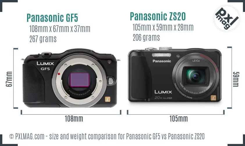 Panasonic GF5 vs Panasonic ZS20 size comparison