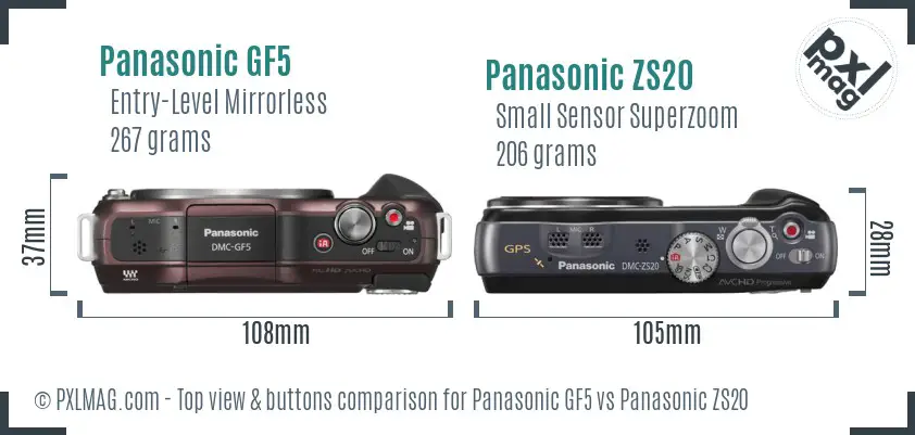 Panasonic GF5 vs Panasonic ZS20 top view buttons comparison