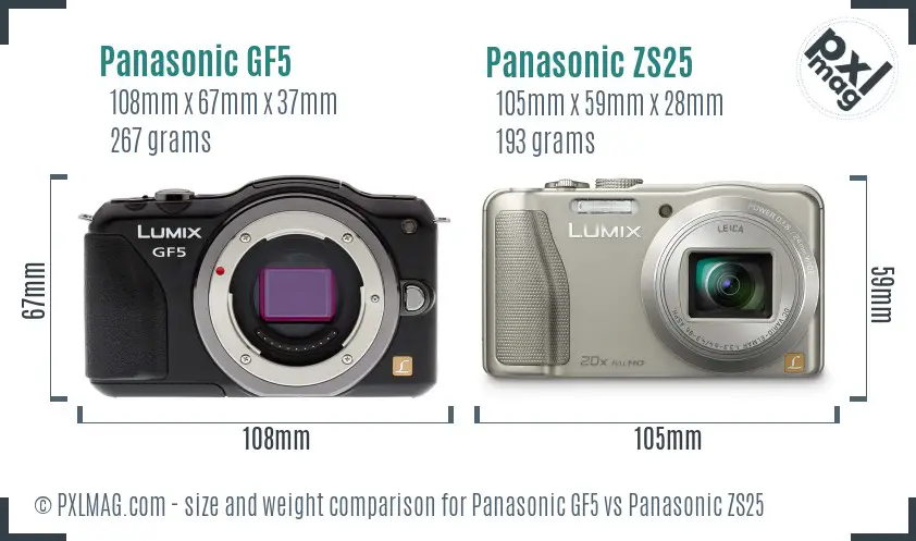 Panasonic GF5 vs Panasonic ZS25 size comparison