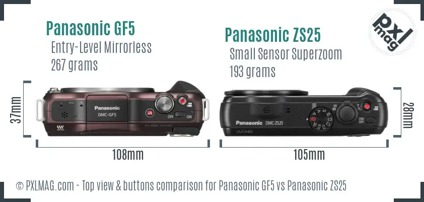 Panasonic GF5 vs Panasonic ZS25 top view buttons comparison