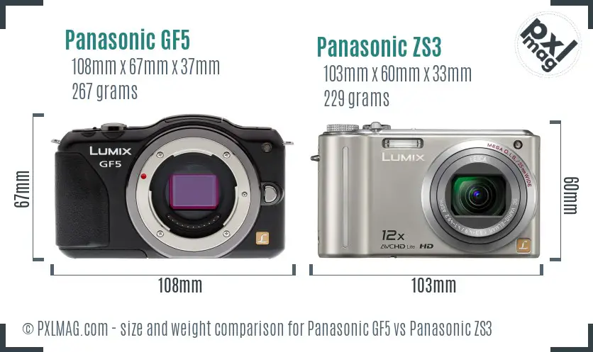 Panasonic GF5 vs Panasonic ZS3 size comparison