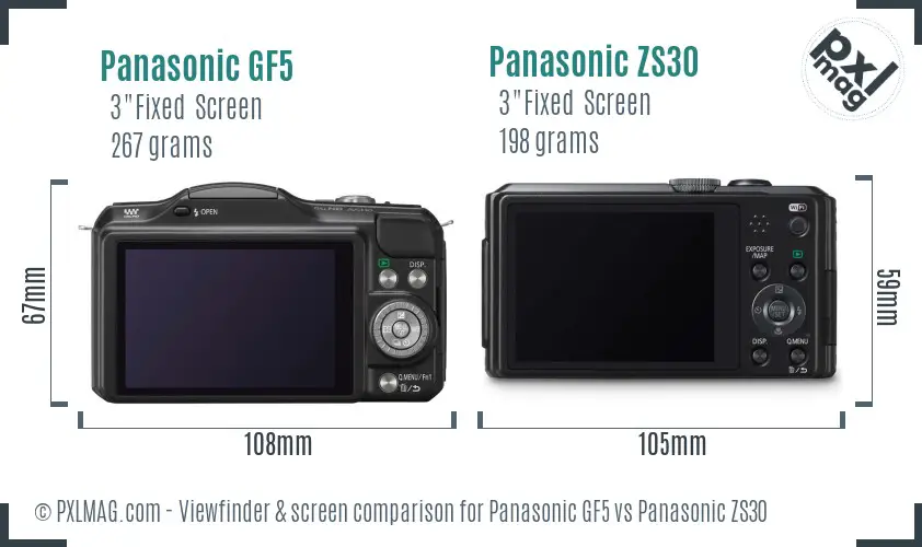 Panasonic GF5 vs Panasonic ZS30 Screen and Viewfinder comparison