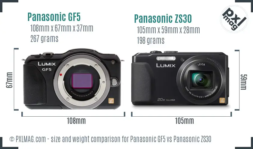 Panasonic GF5 vs Panasonic ZS30 size comparison