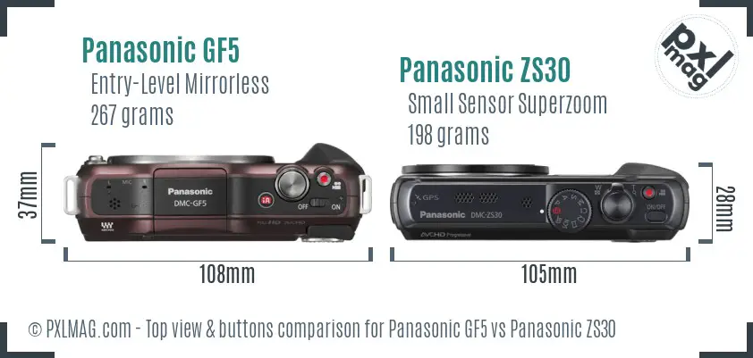 Panasonic GF5 vs Panasonic ZS30 top view buttons comparison