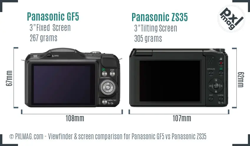 Panasonic GF5 vs Panasonic ZS35 Screen and Viewfinder comparison