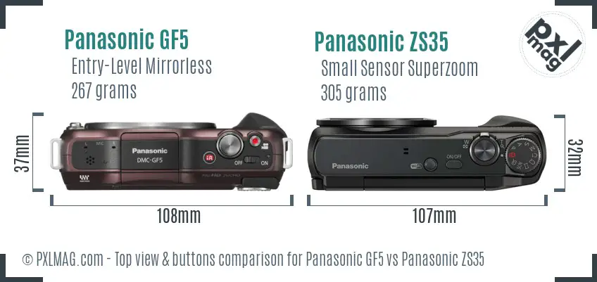 Panasonic GF5 vs Panasonic ZS35 top view buttons comparison
