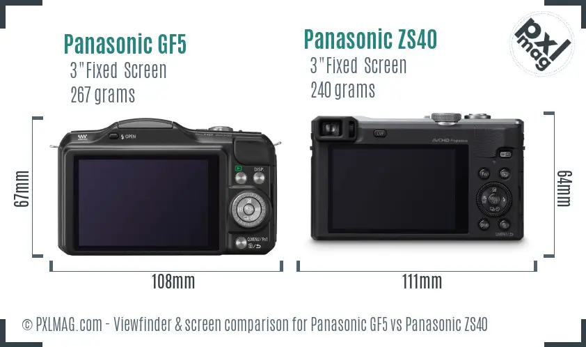Panasonic GF5 vs Panasonic ZS40 Screen and Viewfinder comparison