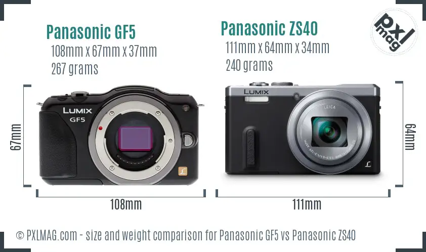 Panasonic GF5 vs Panasonic ZS40 size comparison