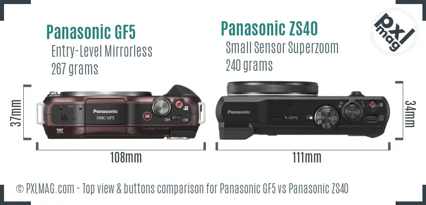 Panasonic GF5 vs Panasonic ZS40 top view buttons comparison
