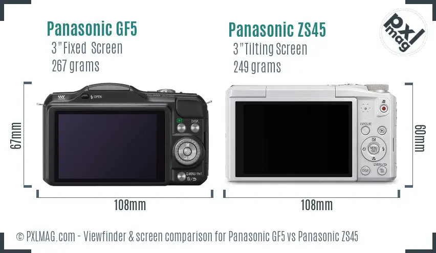 Panasonic GF5 vs Panasonic ZS45 Screen and Viewfinder comparison