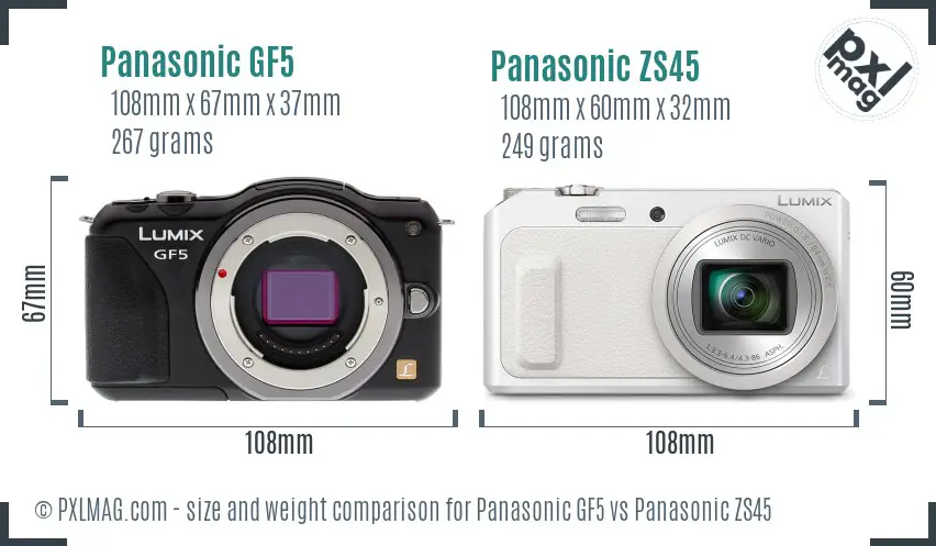 Panasonic GF5 vs Panasonic ZS45 size comparison