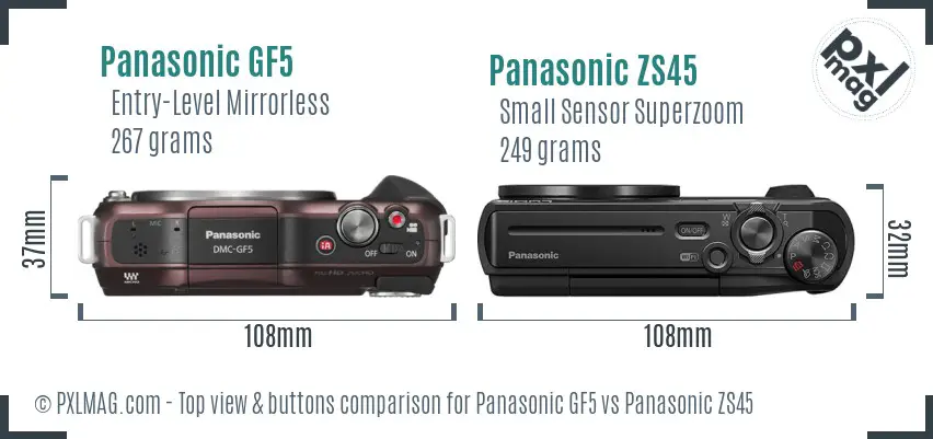 Panasonic GF5 vs Panasonic ZS45 top view buttons comparison