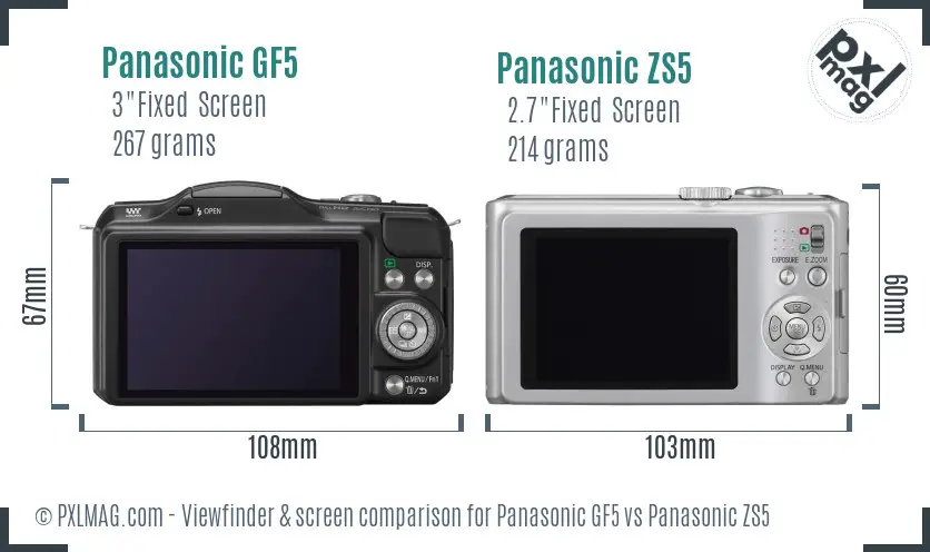 Panasonic GF5 vs Panasonic ZS5 Screen and Viewfinder comparison